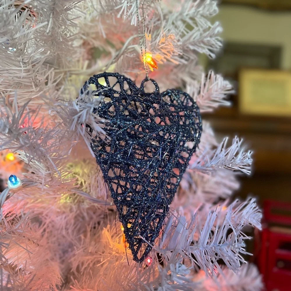 Large Blue Silver Heart Christmas Ornament